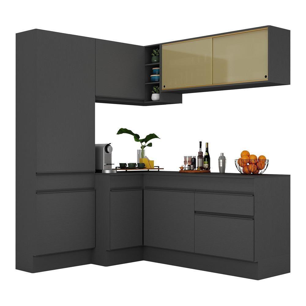 Armário De Cozinha Completa De Canto Com Rodapé Preto - 6