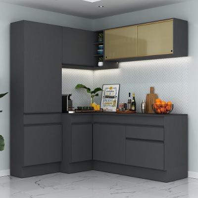 Armário De Cozinha Completa De Canto Com Rodapé Preto
