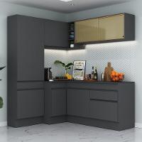 Armário De Cozinha Completa De Canto Com Rodapé Preto - 1