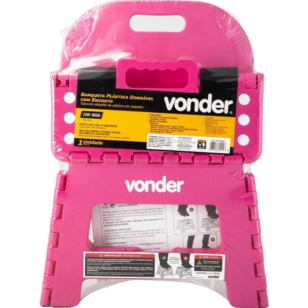 Banqueta Plástica Dobrável Rosa 220mm Com Encosto Vonder - 5