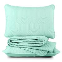 Kit Cobre Leito Colcha Arcos Casal Padrão Dupla Face Matelado 200 Fios 3 Peças Verde - 1