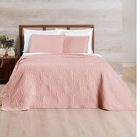 Kit Cobre Leito Colcha Arcos Casal Padrão Dupla Face Matelado 200 Fios 3 Peças Rosa - 2