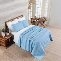 Kit Cobre Leito Colcha Arcos King Dupla Face Matelado 200 Fios 3 Peças Azul Claro - 3
