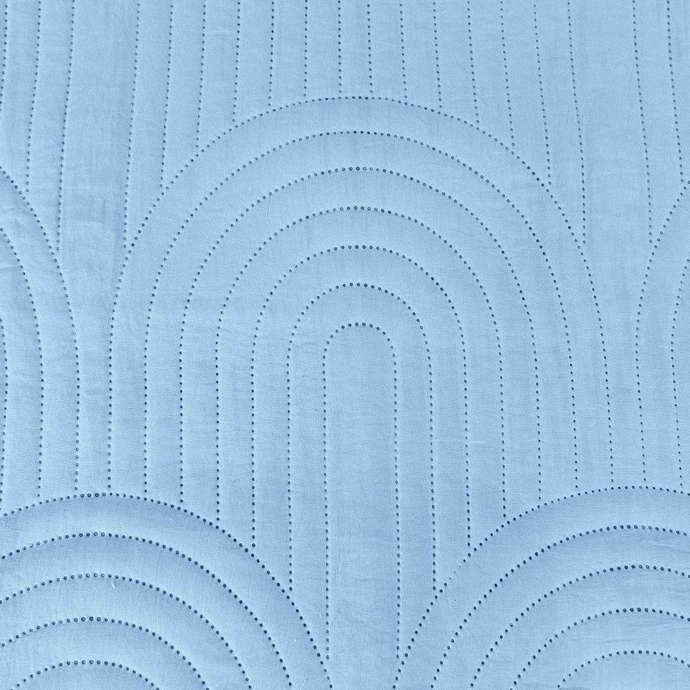 Kit Cobre Leito Colcha Arcos Queen Dupla Face Matelado 200 Fios 3 Peças Azul Claro - 4