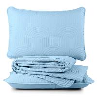 Kit Cobre Leito Colcha Arcos Queen Dupla Face Matelado 200 Fios 3 Peças Azul Claro - 1