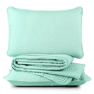Kit Cobre Leito Colcha Arcos King Dupla Face Matelado 200 Fios 3 Peças Verde