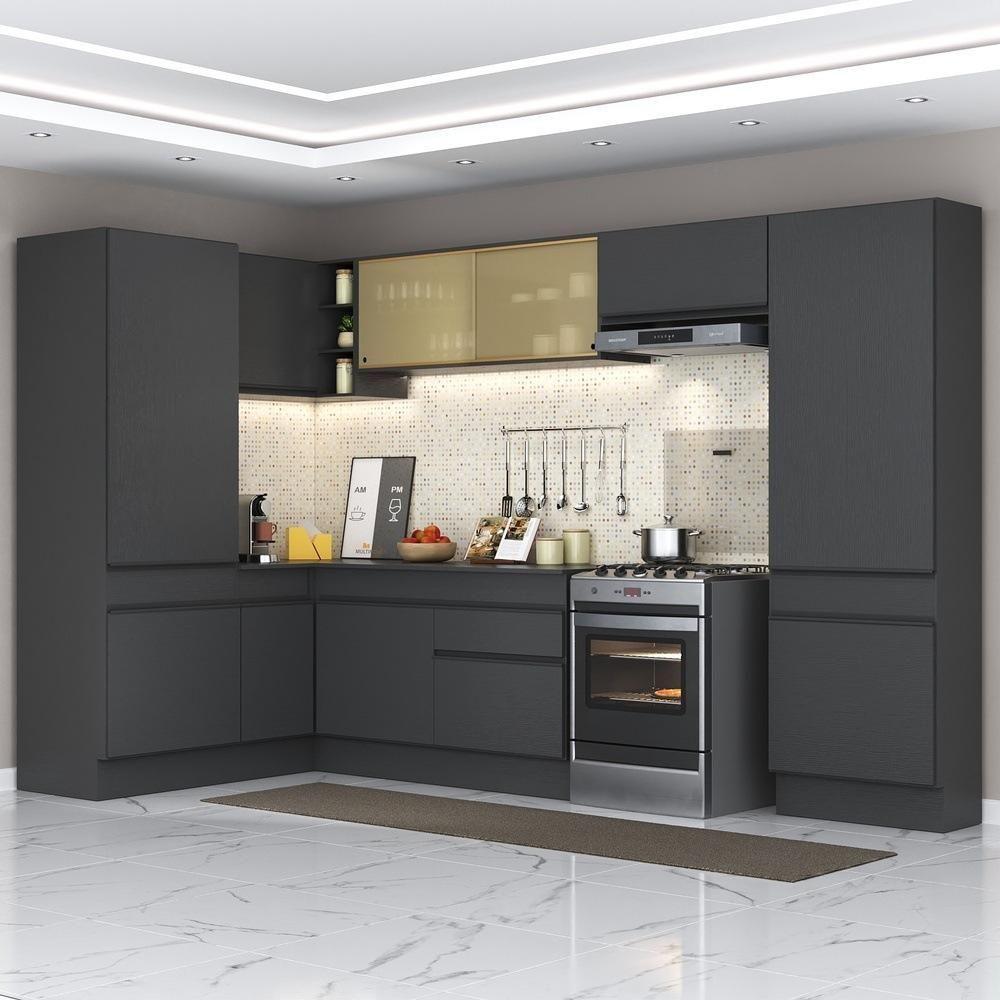Armário De Cozinha Completa De Canto Com Rodapé Preto - 1