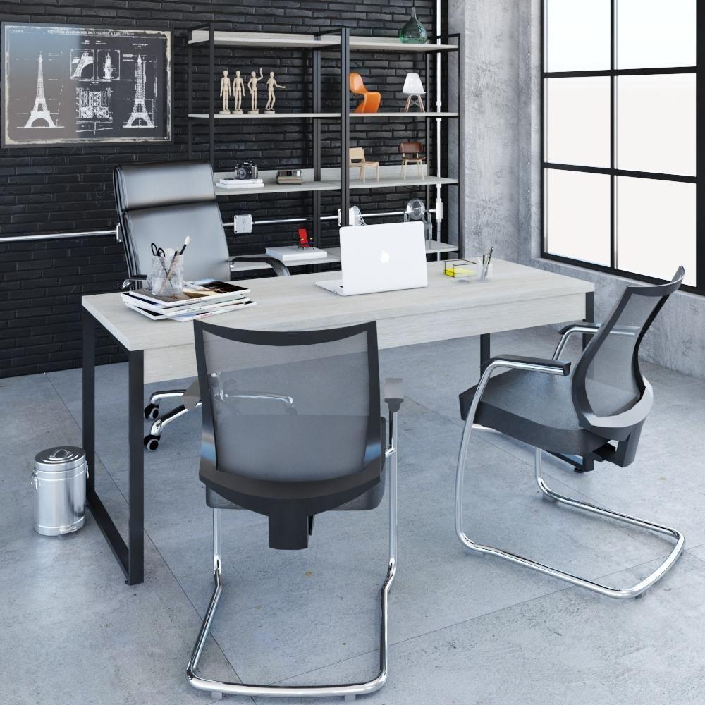 Mesa Kuadra Diretor 180x70x75cm Snow - Est. Preta Snow - Est. Preta - 3