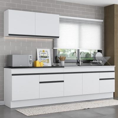 Cozinha Compacta Mp2111 7 Portas 2 Gavetas MDP 270cm Branco Preto com Rodapé