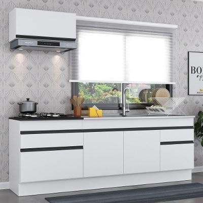 Cozinha Compacta Mp2109 5 Portas 2 Gavetas MDP 220cm Branco Preto com Rodapé