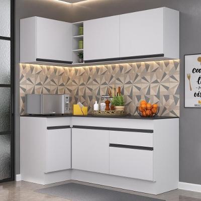 Cozinha Compacta de Canto Mp2092 6 Portas 1 Gaveta MDP 90cm Branco Preto com Rodapé