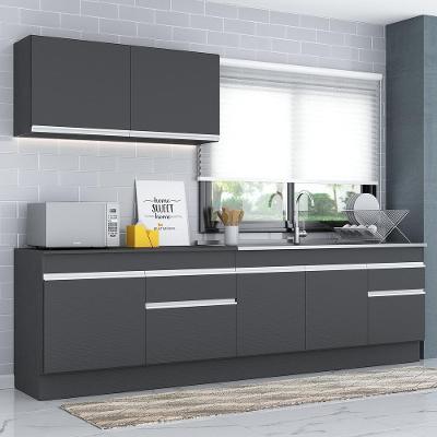 Cozinha Compacta Mp2111 7 Portas 2 Gavetas Mdf 270cm Preto Branco com Rodapé
