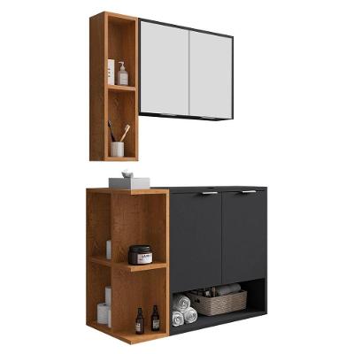 Gabinete Banheiro Ibiza 2 Portas Armario 2 Portas Espelheira Preto Fosco-Naturale
