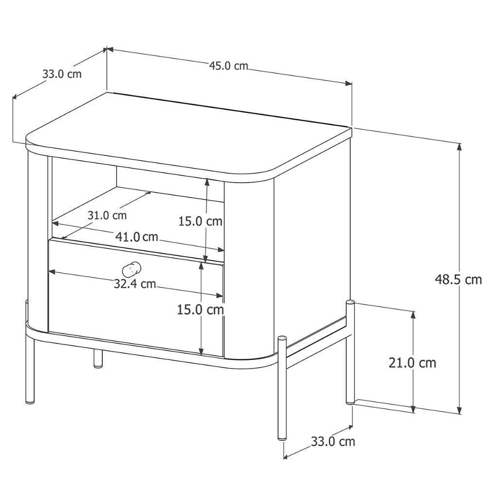 Kit 2 Mesas Cabeceira Quarto Tucupí Slim 1 Gaveta Pés Metal Off White-Nature-Bronze - 4