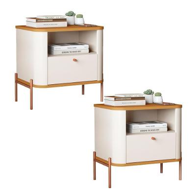 Kit 2 Mesas Cabeceira Quarto Tucupí Slim 1 Gaveta Pés Metal Off White-Nature-Bronze