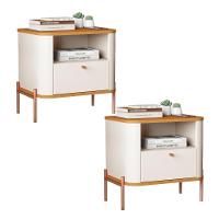 Kit 2 Mesas Cabeceira Quarto Tucupí Slim 1 Gaveta Pés Metal Off White-Nature-Bronze - 1