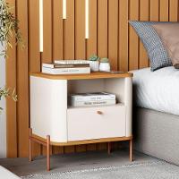 Kit 2 Mesas Cabeceira Quarto Tucupí Slim 1 Gaveta Pés Metal Off White-Nature-Bronze - 2