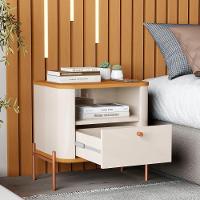 Kit 2 Mesas Cabeceira Quarto Tucupí Slim 1 Gaveta Pés Metal Off White-Nature-Bronze - 3