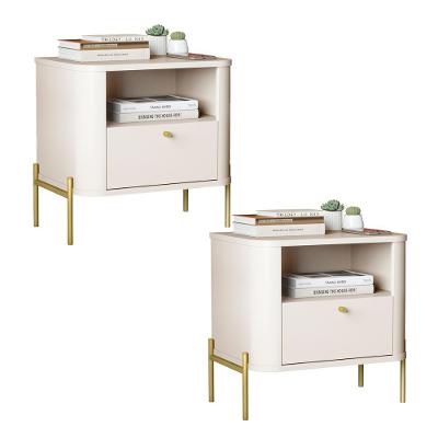 Kit 2 Mesas Cabeceira Quarto Tucupí Slim 1 Gaveta Pés Metal Off White-Dourado