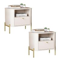 Kit 2 Mesas Cabeceira Quarto Tucupí Slim 1 Gaveta Pés Metal Off White-Dourado - 1