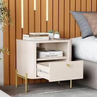 Kit 2 Mesas Cabeceira Quarto Tucupí Slim 1 Gaveta Pés Metal Off White-Dourado - 3