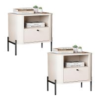 Kit 2 Mesas Cabeceira Quarto Tucupí Slim 1 Gaveta Pés Metal Off White-Preto - 1