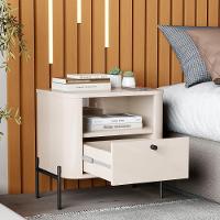 Kit 2 Mesas Cabeceira Quarto Tucupí Slim 1 Gaveta Pés Metal Off White-Preto - 3