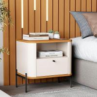 Kit 2 Mesas Cabeceira Quarto Tucupí Slim 1 Gaveta Pés Metal Off White-Nature-Preto - 2