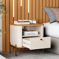 Kit 2 Mesas Cabeceira Quarto Tucupí Slim 1 Gaveta Pés Metal Off White-Nature-Preto - 3