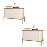 Kit 2 Mesa De Cabeceira Quarto Tucupí 1 Porta E Pés De Metal Off White-Nature-Dourado - 1
