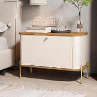 Kit 2 Mesa De Cabeceira Quarto Tucupí 1 Porta E Pés De Metal Off White-Nature-Dourado - 2