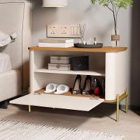 Kit 2 Mesa De Cabeceira Quarto Tucupí 1 Porta E Pés De Metal Off White-Nature-Dourado - 3