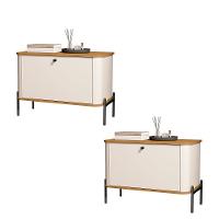 Kit 2 Mesa De Cabeceira Quarto Tucupí 1 Porta E Pés De Metal Off White-Nature-Preto - 1