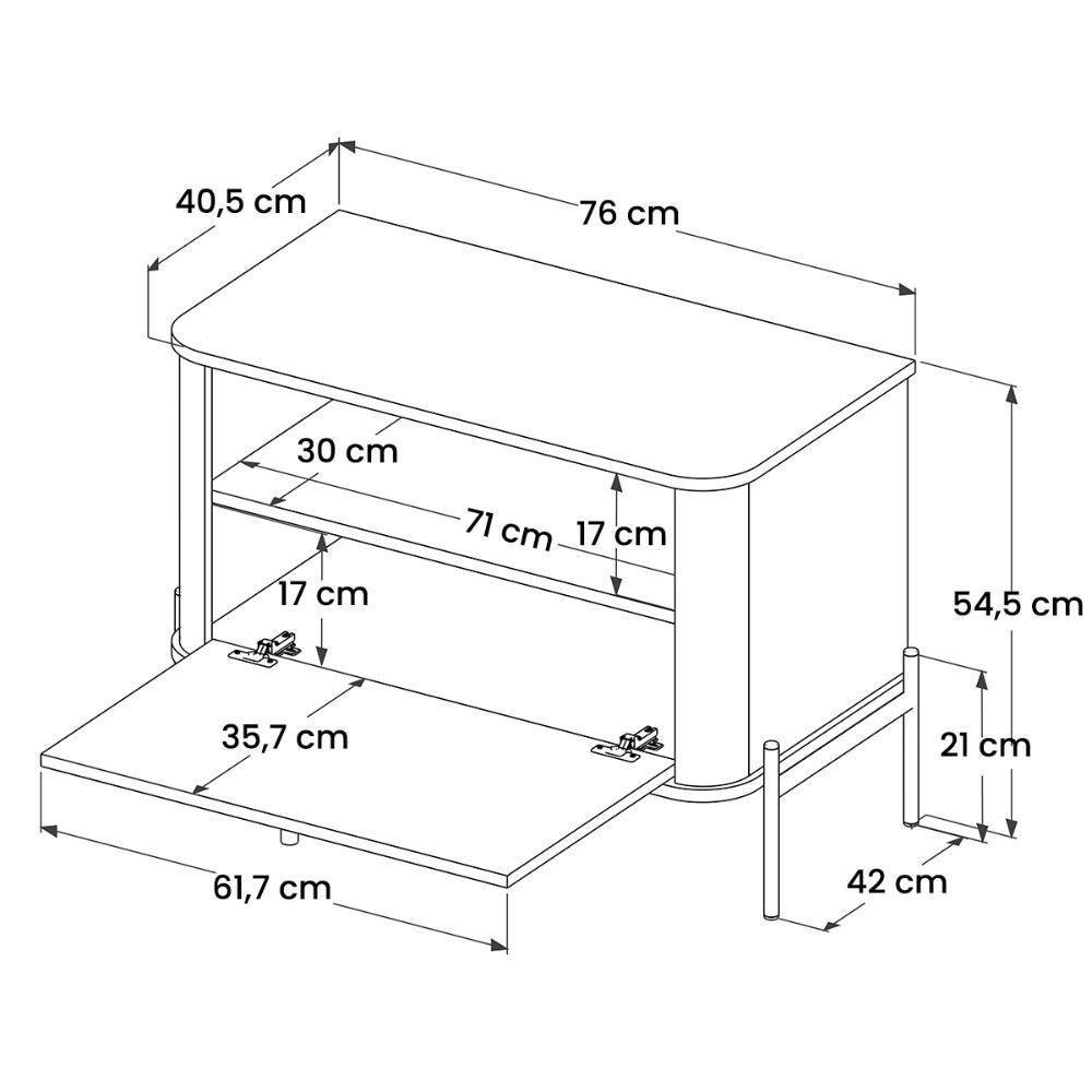 Kit 2 Mesa De Cabeceira Quarto Tucupí 1 Porta E Pés De Metal Off White-Nature-Bronze - 4