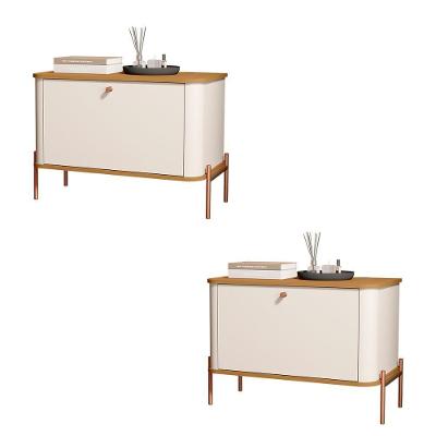Kit 2 Mesa De Cabeceira Quarto Tucupí 1 Porta E Pés De Metal Off White-Nature-Bronze
