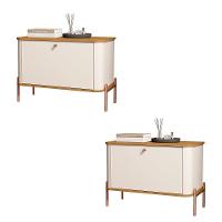 Kit 2 Mesa De Cabeceira Quarto Tucupí 1 Porta E Pés De Metal Off White-Nature-Bronze - 1