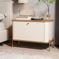 Kit 2 Mesa De Cabeceira Quarto Tucupí 1 Porta E Pés De Metal Off White-Nature-Bronze - 2