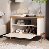 Kit 2 Mesa De Cabeceira Quarto Tucupí 1 Porta E Pés De Metal Off White-Nature-Bronze - 3