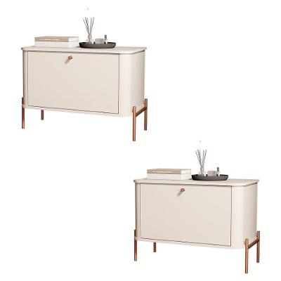 Kit 2 Mesa De Cabeceira Quarto Tucupí 1 Porta E Pés De Metal Off White-Bronze
