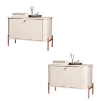 Kit 2 Mesa De Cabeceira Quarto Tucupí 1 Porta E Pés De Metal Off White-Bronze - 1