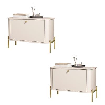 Kit 2 Mesa De Cabeceira Quarto Tucupí 1 Porta E Pés De Metal Off White-Dourado
