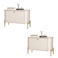 Kit 2 Mesa De Cabeceira Quarto Tucupí 1 Porta E Pés De Metal Off White-Dourado - 1