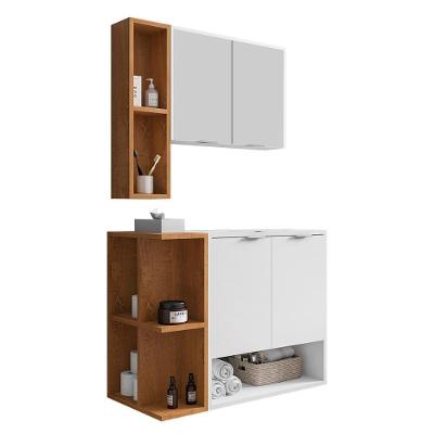 Gabinete Banheiro Ibiza 2 Portas Armario 2 Portas Espelheira Branco-Naturale