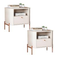 Kit 2 Mesas Cabeceira Quarto Tucupí Slim 1 Gaveta Pés Metal Off White-Bronze - 1