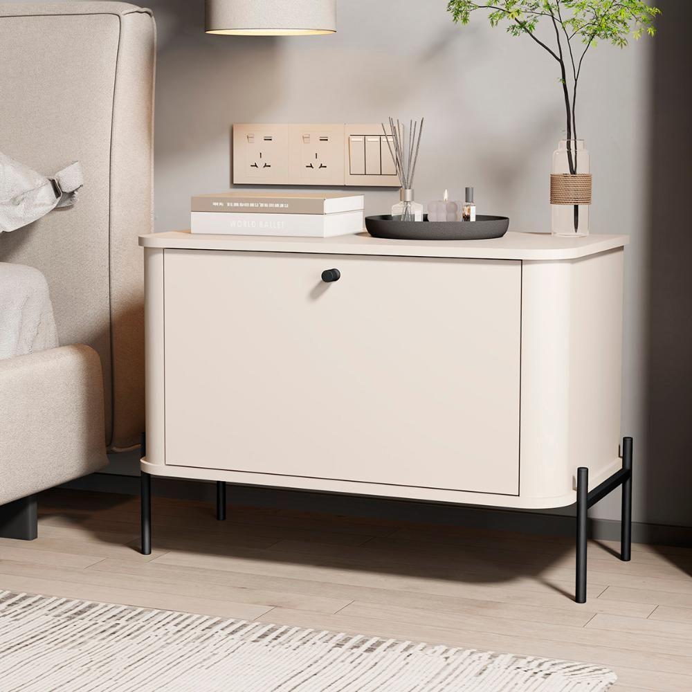 Kit 2 Mesa De Cabeceira Quarto Tucupí 1 Porta E Pés De Metal Off White-Preto - 2