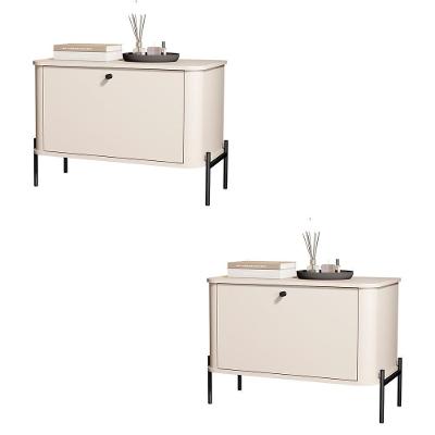 Kit 2 Mesa De Cabeceira Quarto Tucupí 1 Porta E Pés De Metal Off White-Preto