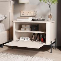 Kit 2 Mesa De Cabeceira Quarto Tucupí 1 Porta E Pés De Metal Off White-Preto - 3