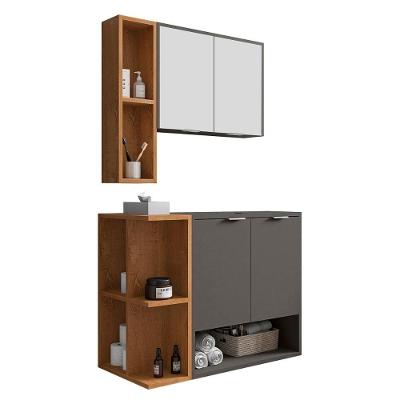 Gabinete Banheiro Ibiza 2 Portas Armario 2 Portas Espelheira Titanium-Naturale