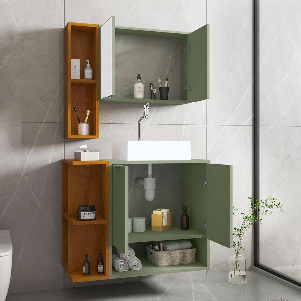 Gabinete Banheiro Star 2 Portas Com Espelheira E Cuba Dalla Pistache-Naturale - 3