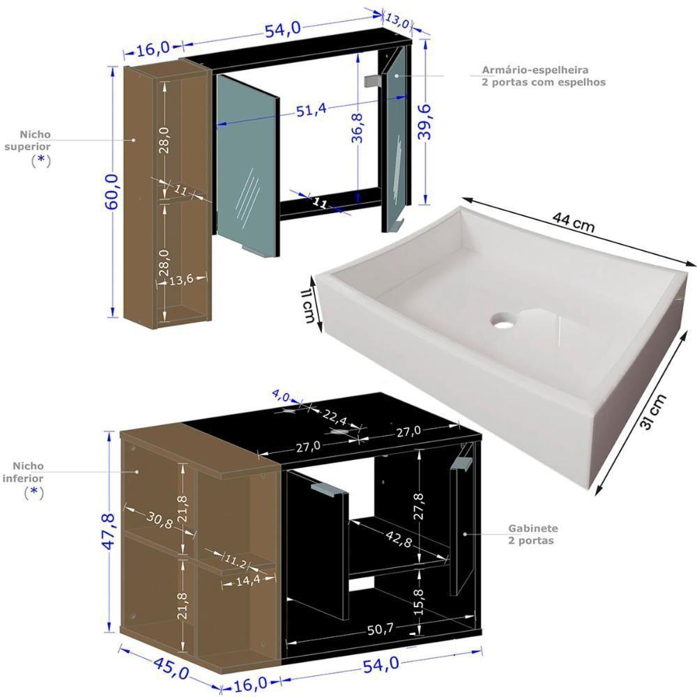 Gabinete Banheiro Star 2 Portas Com Espelheira E Cuba Dalla Pistache-Naturale - 4